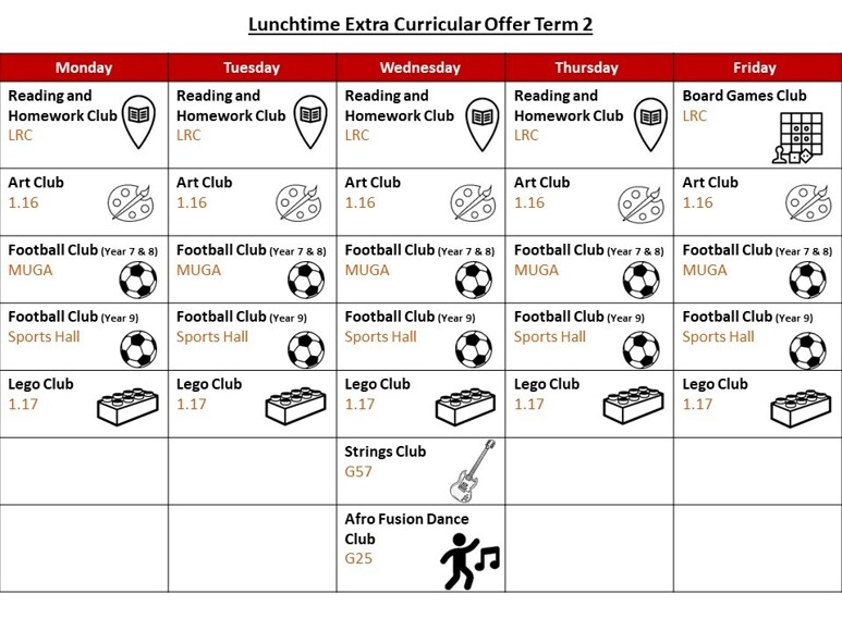 Clca extra curricular offer lunchtime term 2 2023 24